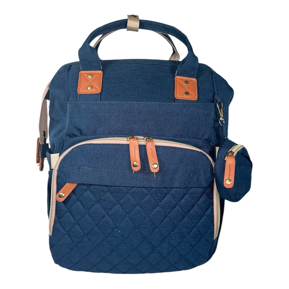 Navy Diaper Backpack Large Capacity Multifunction Water Resistant Stroller Strap